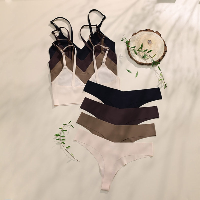 3 Sets Contrast Lace Bra & Panties, Wireless Bra & Bow Tie Panties Lingerie  Set, Women's Lingerie & Underwear