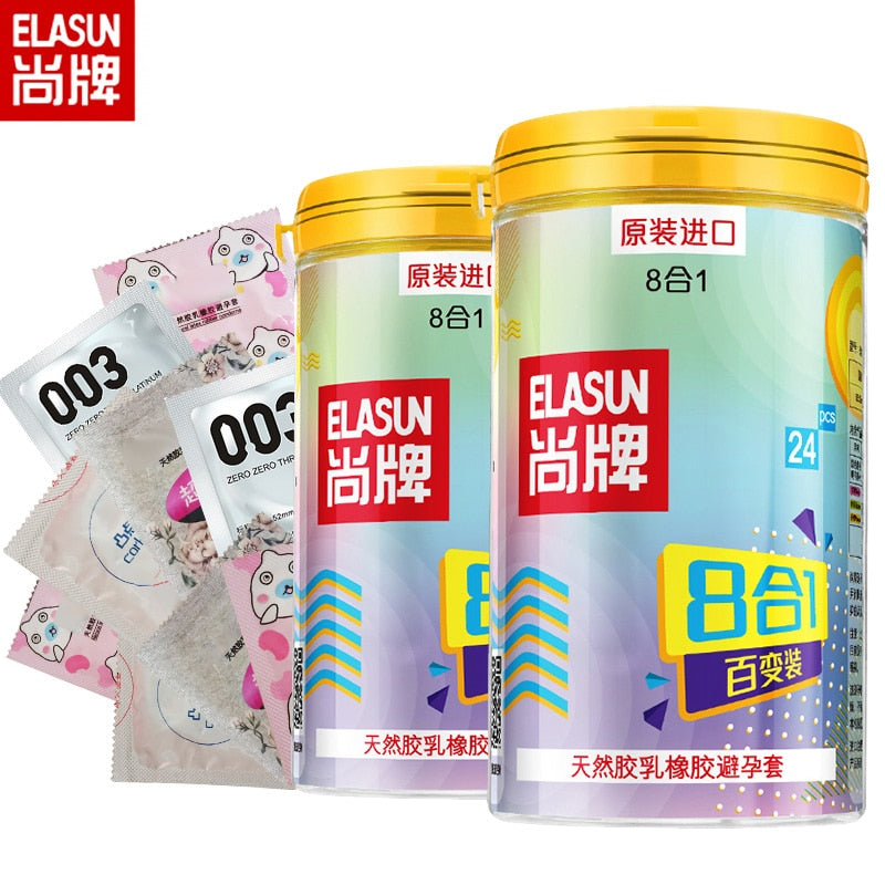 Elasun 8 Styles Ultra Thin Condom Ice Fire Dotted Pleasure Natural Lat Kinkykings 9503